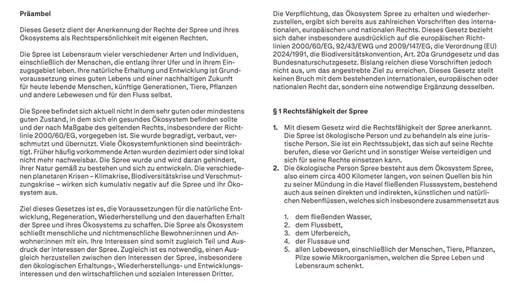 Ausschnitt aus dem Gesetzentwurf Rechte der Spree