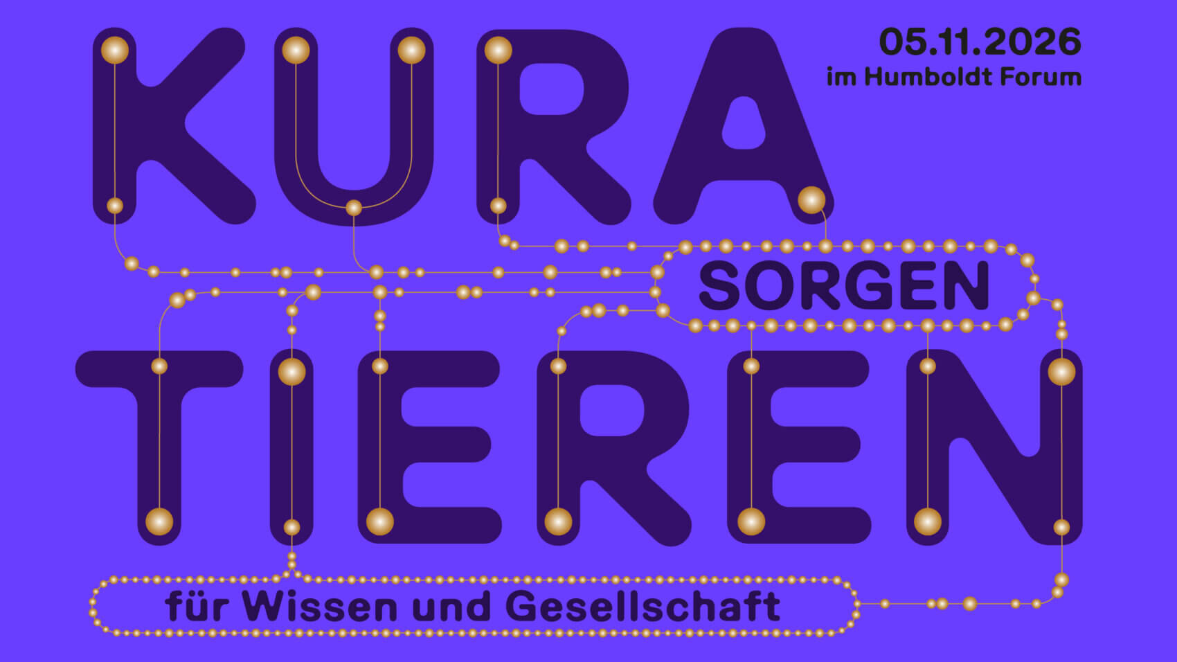 Lilafarbenes Visual für die Konferenz: Kuratieren. Sorgen für Wissen und Gesellschaft